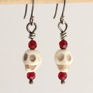 Handmade Skull & Ruby Earrings – Darkened Sterling Silver Gothic Chic